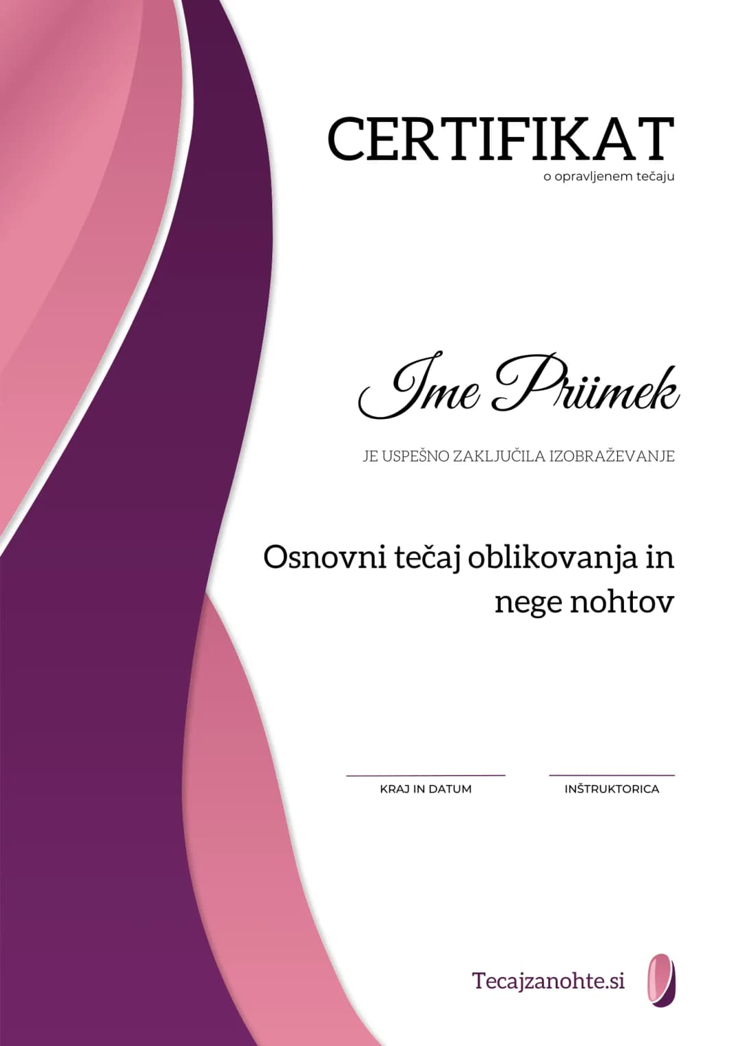 Certifikat ob zaključku